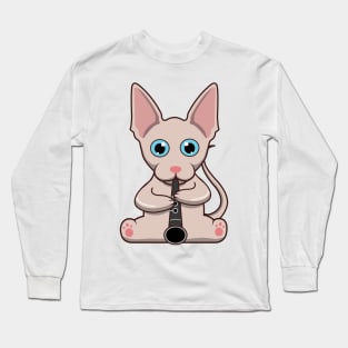 Sphynx Cat Playing The Clarinet Long Sleeve T-Shirt